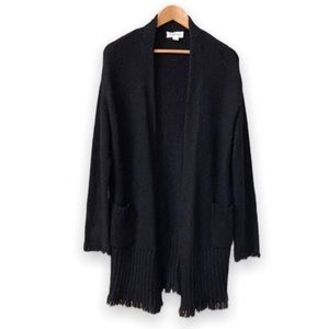 Velvet by Graham & Spencer Long Black Knit Fringe Open Front Sweater Cardigan XL